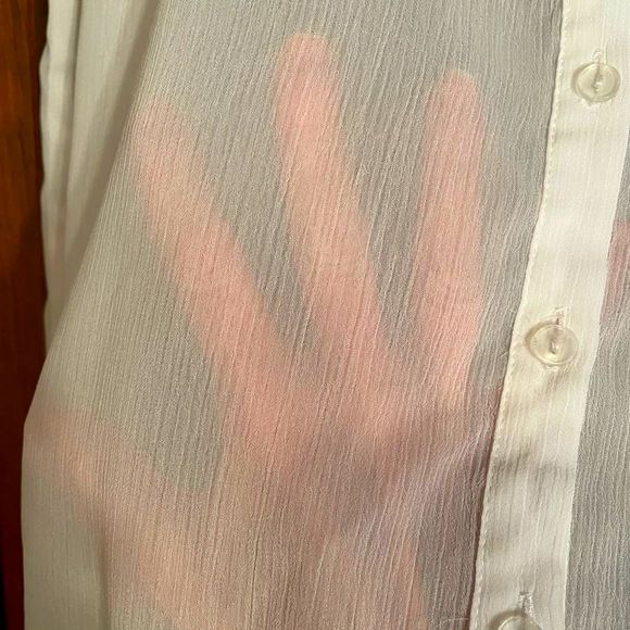 New Directions sheer white sleeveless button front top size L EUC - Picture 8 of 15